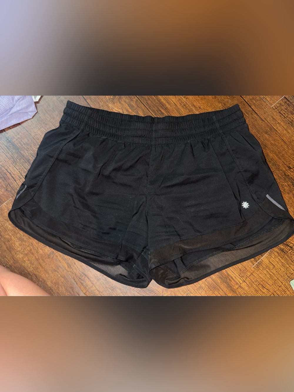 Athleta Black Mesh Racer Run Athletic Shorts 4”